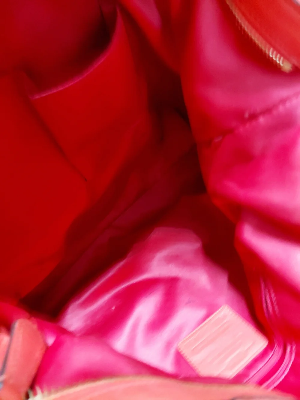 Coach Coral Leather Shoulder Tote with Front Buckle Color Salmon.